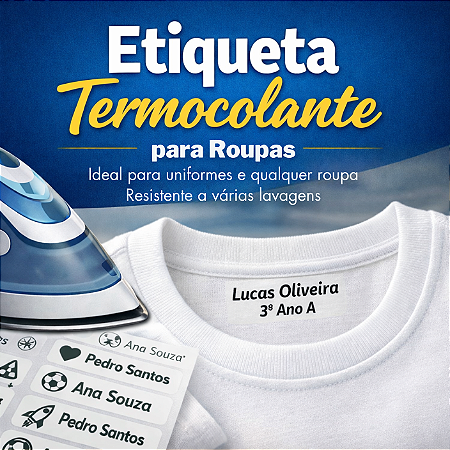 Etiquetas termocolantes para uniformes, roupas ou qualquer peça em tecido