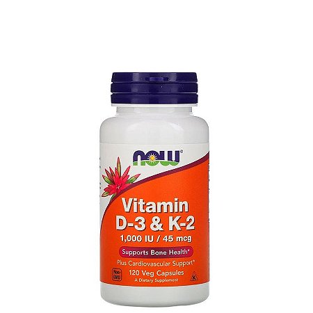 Vitamina D-3 e K-2 1000UI/45mcg 120 Caps - NOW  FOODS