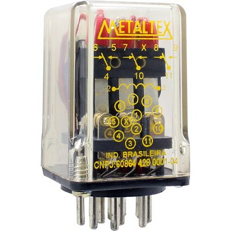 OP3RC3/11 RELÉ INDUTIVO 3 CONTATOS REVERSÍVEIS 24VCC 12A 11 PINOS PLUG-IN P01476 METALTEX