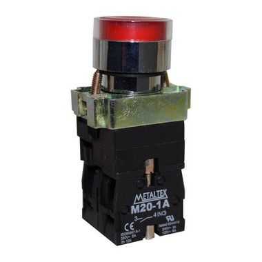 M20IGR-R-1C PULSADOR ILUMINADO 22MM METÁLICO 220V NA+ NF VERMELHO I23322 METALTEX