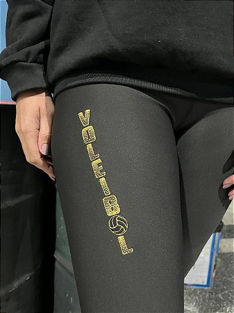 LEGGING PRETA VOLEIBOL DOURADO