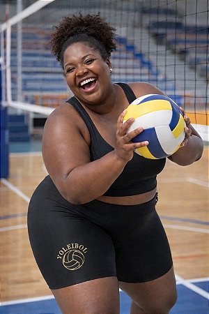 SHORTS SUPLEX PRETO PLUS BOLA DOURADA