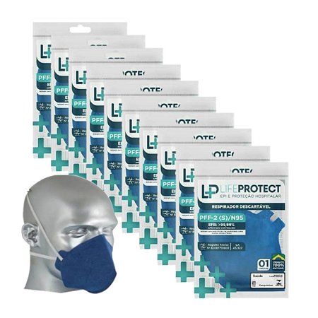 10x Máscaras Proteção Pff-2/N95 Inmetro Made In Brasil Azul