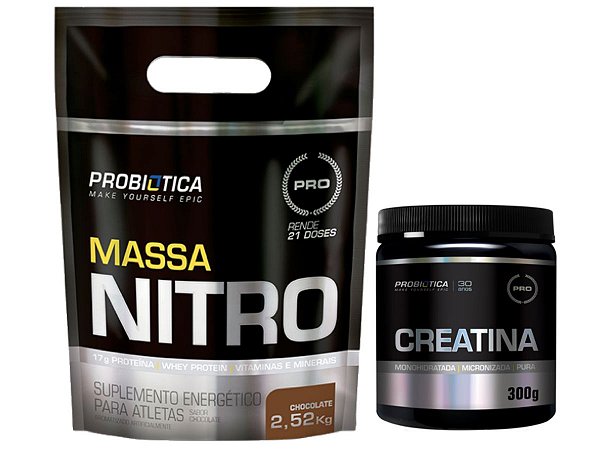 Massa Nitro 2520g Chocolate - Probiótica + Creatina 300g - Probiótica