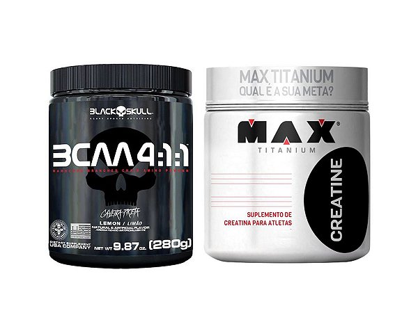 Bcaa 4:1:1 280g - Black Skull Açaí com Guaraná + Creatina 300g - Max  Titanium - Mais Musculo