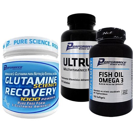 Kit Imunidade Glutamina 300g Performance + Ultrum 100 tabs + Fish Oil Omega 3 100 Softgel