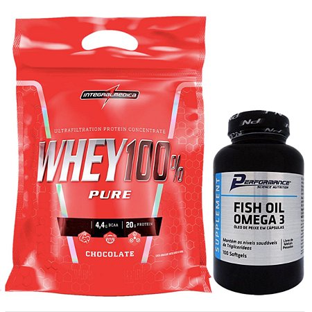 100% Whey 907g Cookies Integral + Fish Oil 100 Softgel Performance