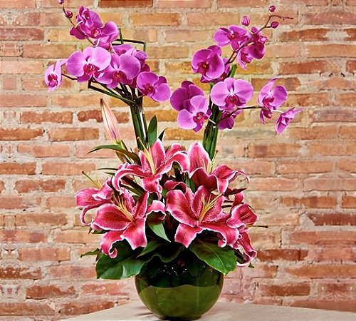 Arranjo de orquídeas e lírios - Girassol Flores