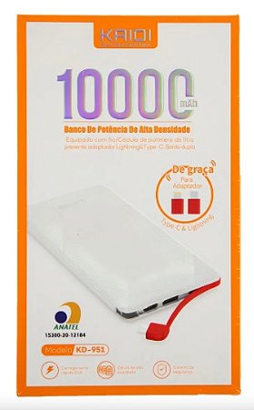 Carregador Portátil Kaidi Power Bank 10000mAh