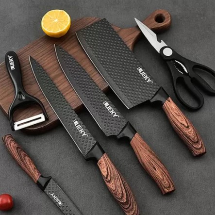 Kit Facas Inox 6 Peças Antiaderente Cabo Madeira