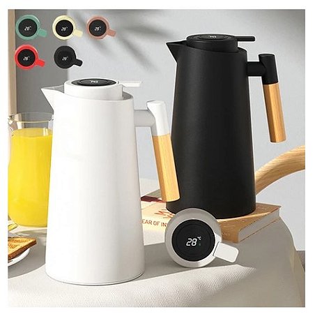 Garrafa Térmica 1L com Termômetro LED e Cabo Madeira