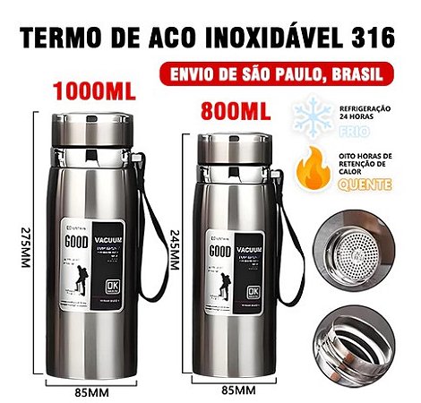 Garrafa Térmica Inox 800ml/1000ml Parede Dupla