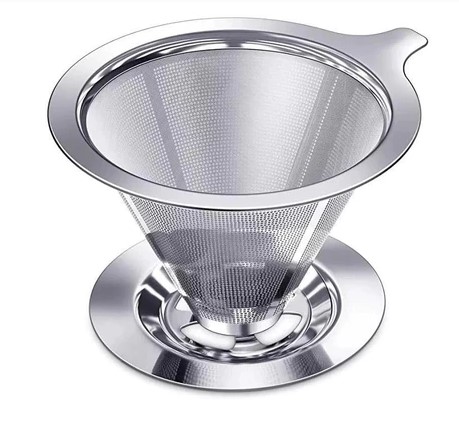 Filtro de Café Inox 304 com Pegador Silicone Prateado