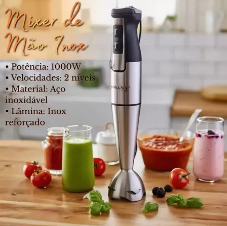 Mixer Portátil Inox 1000W Alta Potência