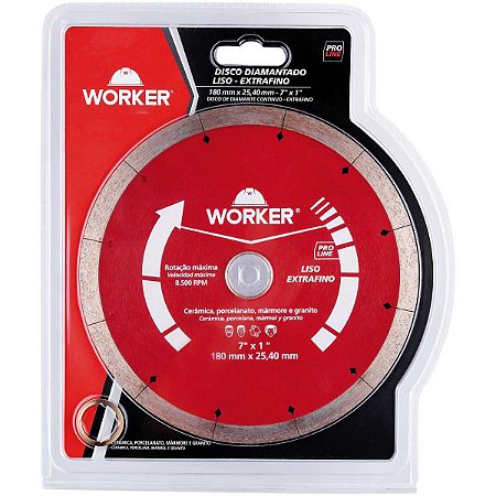 DISCO DIAMANTADO EXTRA FINO PORCELANATO 180MMx25,4MM WORKER