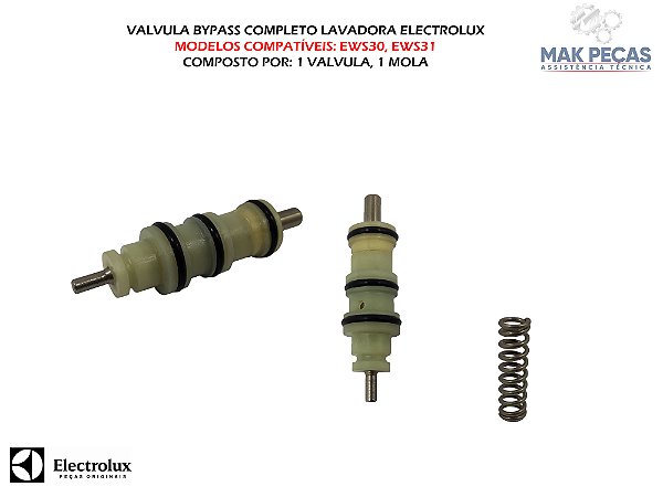 VALVULA BYPASS COMPLETO LAVADORA ELECTROLUX EWS30, EWS31