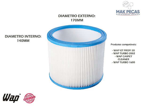 FILTRO PERMANENTE 140X170MM ASPIRADORES DE PÓ WAP