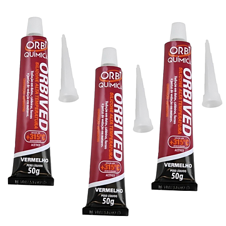 KIT 3 COLAS SILICONE 50G ALTA TEMPERATURA VERMELHO ORBVED