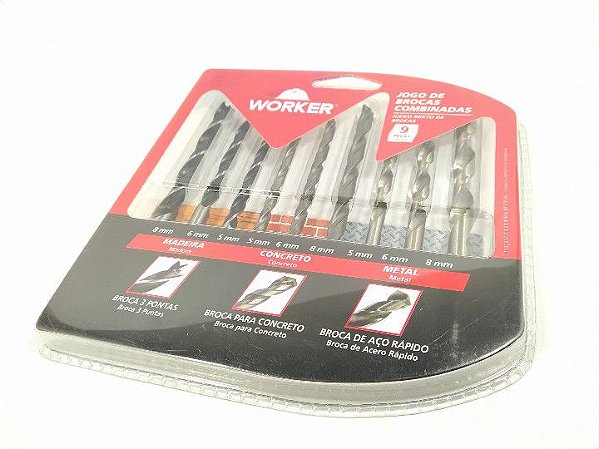 JOGO DE BROCAS COMBINADAS CONTEM 09 PEÇAS WORKER