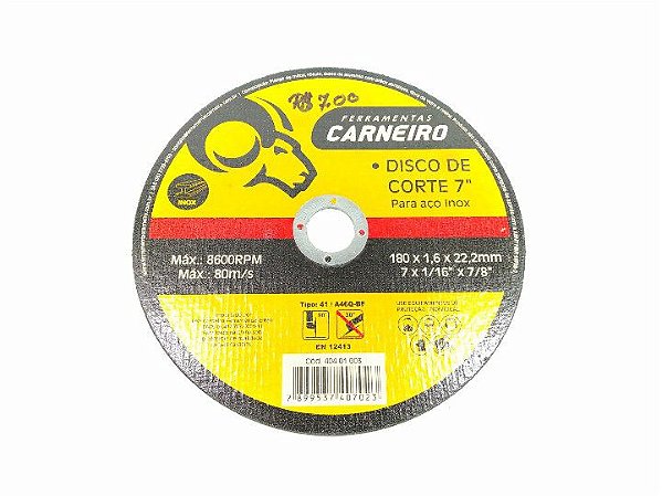 DISCO DE CORTE 7'' PARA INOX 180x1,6x22,2MM 7x1/6''x7/8''