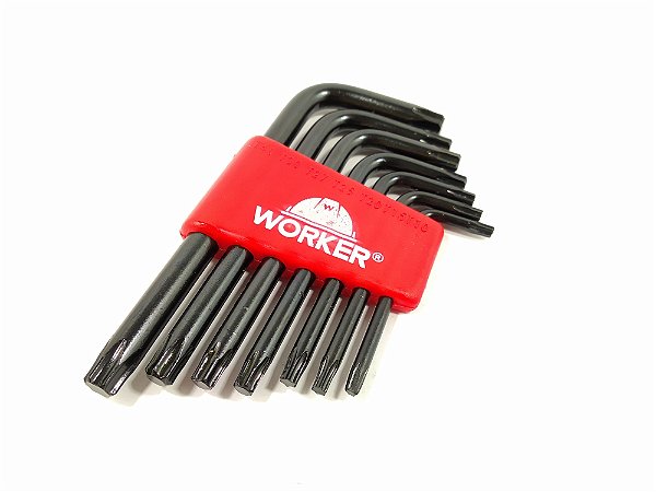 JOGO CHAVE TORX CURTA CONTEM 07 PEÇAS T10 A T40 WORKER