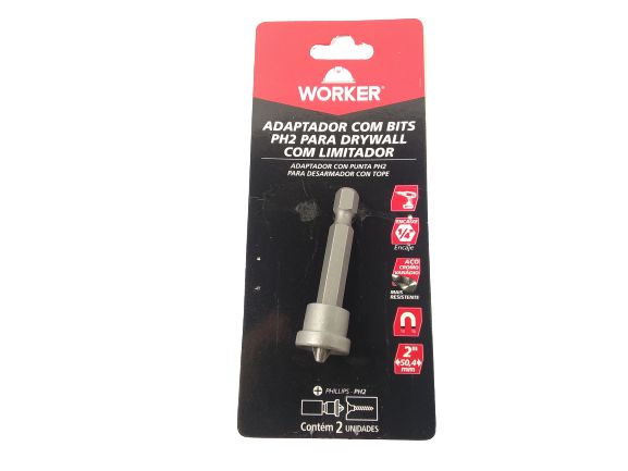 ADAPTADOR COM BITS PH2 PARA DRYWALL COM LIMITADOR WORKER