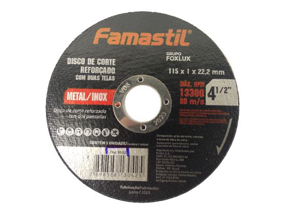 DISCO CORTE INOX REFORÇADO FAMASTIL 4.1/2X1,0''