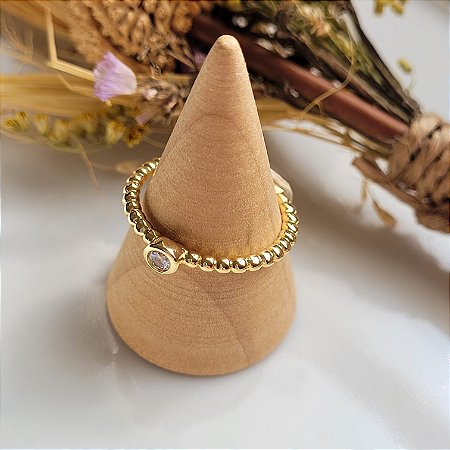 Anel Bolinha Zircônia Banhado a Ouro 18k