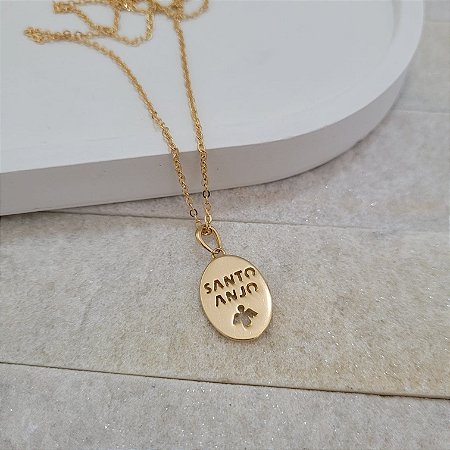 Colar Santo Anjo Banhado a Ouro 18K