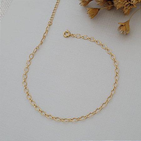 Tornozeleira Oval Diamantada Banhado a Ouro 18K
