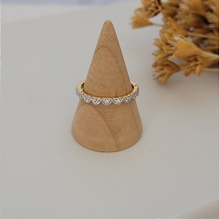 Anel Mini Corações c/ Zircônia  Banhado a Ouro 18K