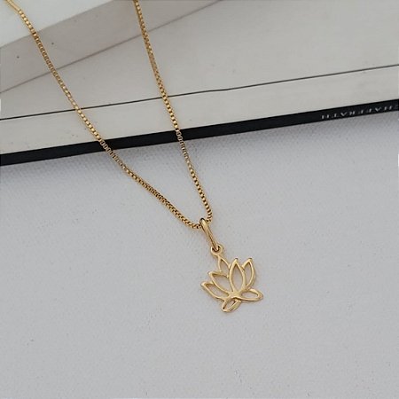 Colar Flor de Lotus Banhado a Ouro 18K