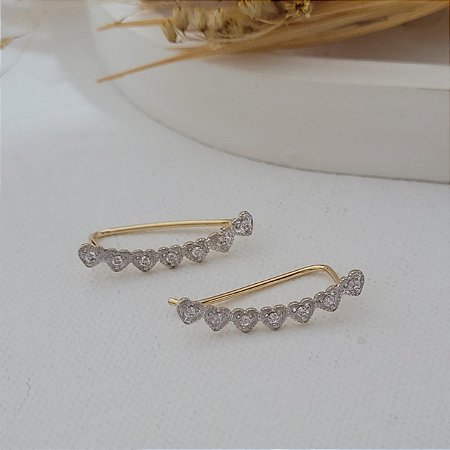 Brinco Ear Cuff Coração c/ Zircônia Banhado a Ouro 18K