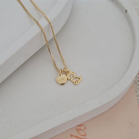 Colar Coração Dog Banhado a Ouro 18K