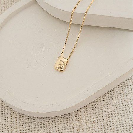 Colar Retangular c/ Zircônia Banhado a Ouro 18K