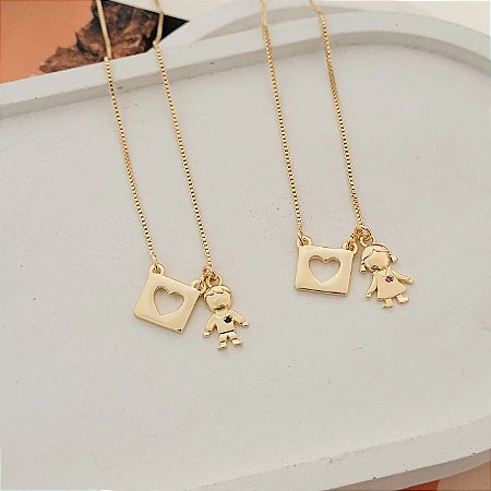 Escapulário Filho / Filha Banhado a Ouro 18K