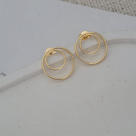 Brinco Frontal Redondo Duplo Banhado a Ouro 18K