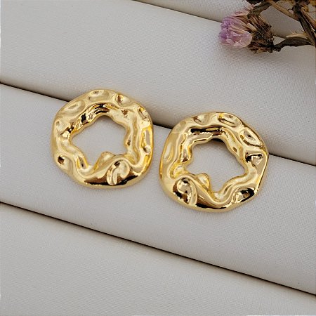 Brinco Frontal Martelado Banhado a Ouro 18K