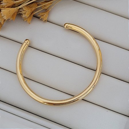Bracelete Tubo Liso Banhado a Ouro 18K