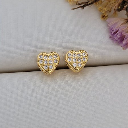 Brinco Coração c/ Microzirconia Banhado a Ouro 18K
