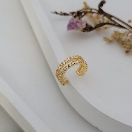 Brinco Piercing Fake Cravejado Banhado a Ouro 18K