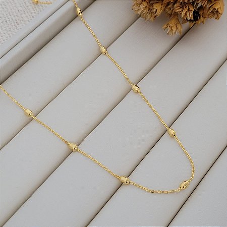 Colar Feijãozinho Longo Banhado a Ouro 18K