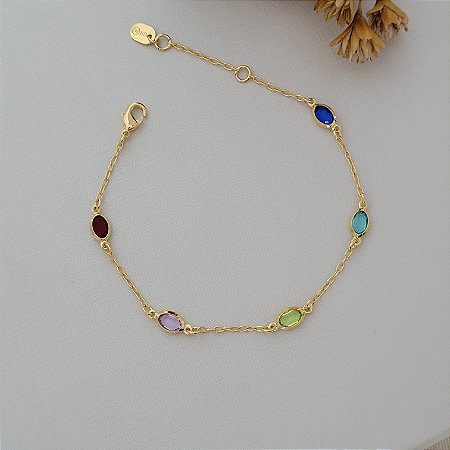 Pulseira Oval Colorida Banhado a Ouro 18K