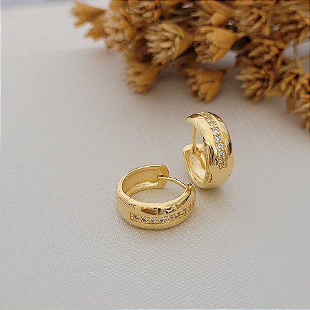 Brinco Argola Lisa c/ Zircônia Banhado a Ouro 18K