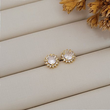 Brinco Redondo Cristal Banhado a Ouro 18K