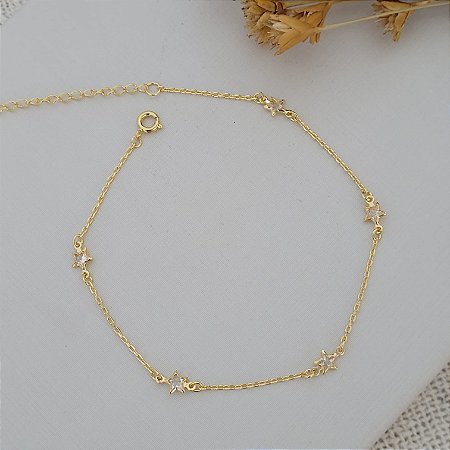 Tornozeleira Estrela c/ Zircônia Banhado a Ouro 18K