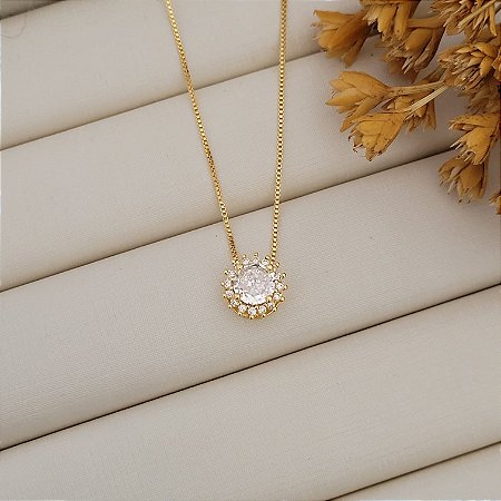 Colar Redondo Cristal Banhado a Ouro 18K