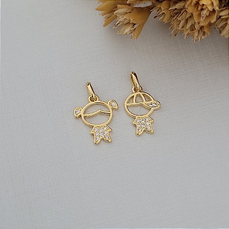 Pingente Filho/Filha Microzirconia Banhado a Ouro 18K