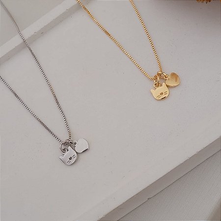Colar Coração e Gatinho