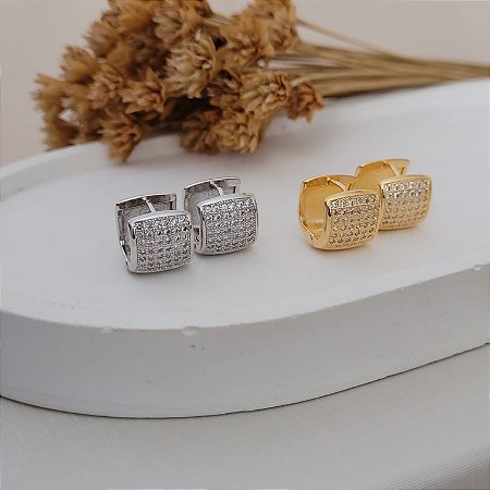 Brinco Argola Quadrada Cravejada